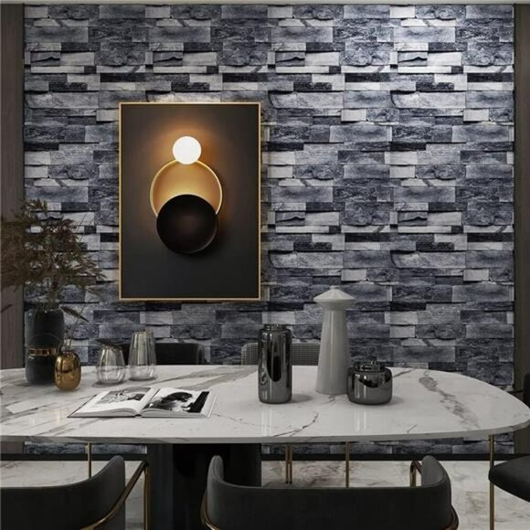 Vintage Gray Brick Peel and Stick Wallpaper Textured Faux Stone 17x236 Inch - Picture 2 of 8